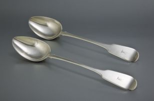 A pair of Cape silver 'Fiddle' pattern basting spoons, Lawrence Holme Twentyman, mid 19th century