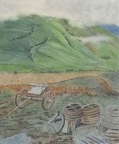 Edith King; A Farm Landscape with a Wagon