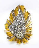 A diamond and gold double brooch and pendant
