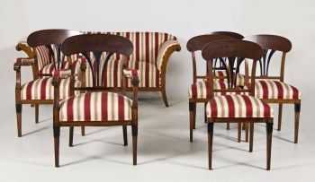 A Biedermeier style cherrywood and ebonised seven-piece salon suite, late19th/early 20th century