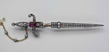 A diamond and synthetic ruby brooch, late 19th century