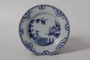 An English delftware blue and white plate, mid 18th century