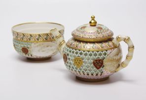A Royal Worcester reticulated teapot and sugar bowl, 1885