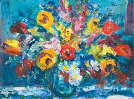 Gerhard Batha; Spring Flowers in a Glass Bowl