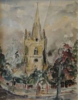 Maud Sumner; Street Scene in front of a Church