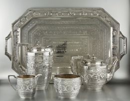 An associated five-piece silver tea service, Henry Wigfull and David & George Edward, Sheffield and Glasgow, 1899