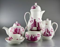 A Continental puce and white part tea and coffee set, 19th century