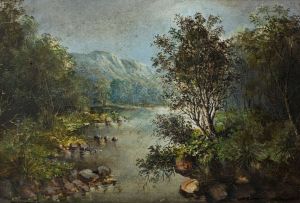 Frederick Timpson I'Ons; River Landscape with Mountains in the Background