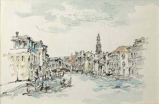 Gregoire Boonzaier; Rialto Bridge, Grand Canal, Venice