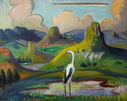 Maggie Laubser; Landscape with White Stork