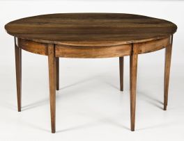 A near pair of Cape stinkwood demi-lune tables, 19th century