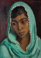Alfred Neville Lewis; Portrait of a Girl in a Turquoise Sari