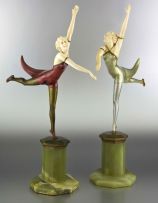 Professor Otto Poertzel, German (1876-1963) Two cold painted bronze and ivory figures of 'butterfly dancers', 1930s