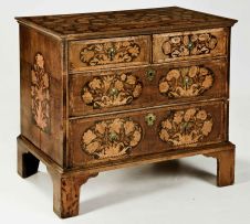 A William and Mary walnut, marquetry and seaweed marquetry chest of drawers