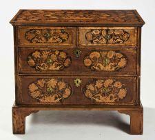 A William and Mary walnut, marquetry and seaweed marquetry chest of drawers