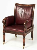 A Regency simulated rosewood and leather library armchair