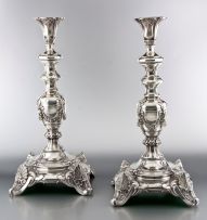 A pair of Polish silver Sabbath candlesticks, with maker's mark, late 19th century