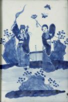 A Chinese black lacquer and porcelain-mounted four-fold screen, 19th century