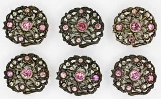 Set of six French silver and paste buttons, circa 1905