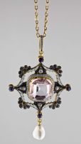 Enamel, pink topaz, sapphire and diamond pendant, by Carlo Giuliano, 1874-1895