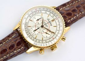Breitling Gold Navitimer Montbrillant automatic chronograph wristwatch, ref H30030