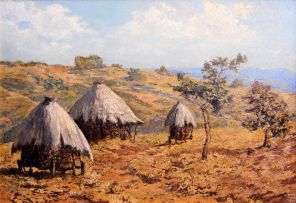 Otto Klar; Huts in a Bushveld Landscape