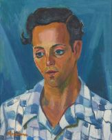 Maggie Laubser; Portrait of a Man in a Blue Checked Shirt