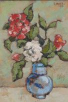 Gregoire Boonzaier; Japonicas in a Blue Vase
