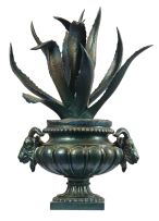 A patinated cast-iron urn, possibly French, 19th century