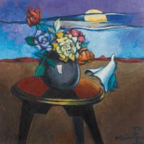 Johannes Meintjes; Roses in a Moonlit Landscape