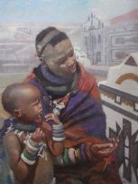 Jack (Jacobus) Pieters; An Ndebele Mother and Child Decorating a Wall