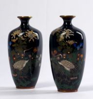 A pair of Japanese cloisonné vases, Meiji period (1868-1912)