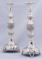 A pair of Edward VII silver Sabbath candlesticks, Rosenzweig & Taitelbaum, London, 1909