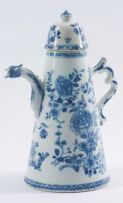 A Chinese blue and white coffee pot and cover, Qing Dynasty, 18th century