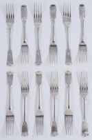 A set of six Cape silver Fiddle pattern table forks, John Townsend, 19th century