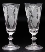 A pair of engraved short ale glasses, 19th century,