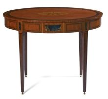 A Dutch satinwood, mahogany, tulipwood and fruitwood marquetry centre table, 19th century
