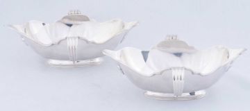 A pair of Dutch silver two-handled double-lipped sauce boats, maker's mark HP, post 1953