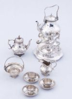 A Dutch miniature four-piece silver tea service, maker's mark AH, post 1953
