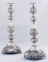 A pair of Russian silver Sabbath candlesticks, Shmul Szkarlat, Mindk, 1890