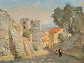 Terence McCaw; A Woman and Child in a Mediterranean Hilltop Village