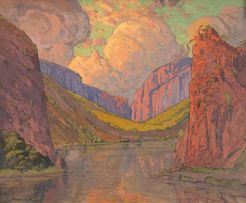 Jacob Hendrik Pierneef; A Mountain Gorge with a River Running Through it