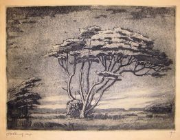 Jacob Hendrik Pierneef; An Extensive Landscape with a Tree