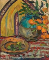 Irma Stern; A Still Life of a Blue Jar with Oranges and Limes