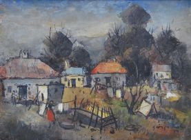 George Enslin; A View of Cottages on Wash-day