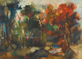 Paul du Toit; A Landscape with a Red Tree