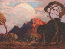 Jacob Hendrik Pierneef; An Extensive Landscape at Sunset
