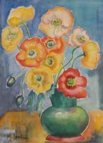 Maggie Laubser; Poppies in a Green Vase