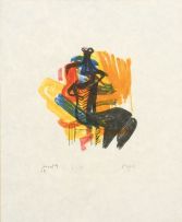 Henry Moore; Black Seated Figure on Orange Ground (Cramer 80)