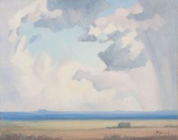Jacob Hendrik Pierneef; An Extensive Landscape with an Approaching Storm